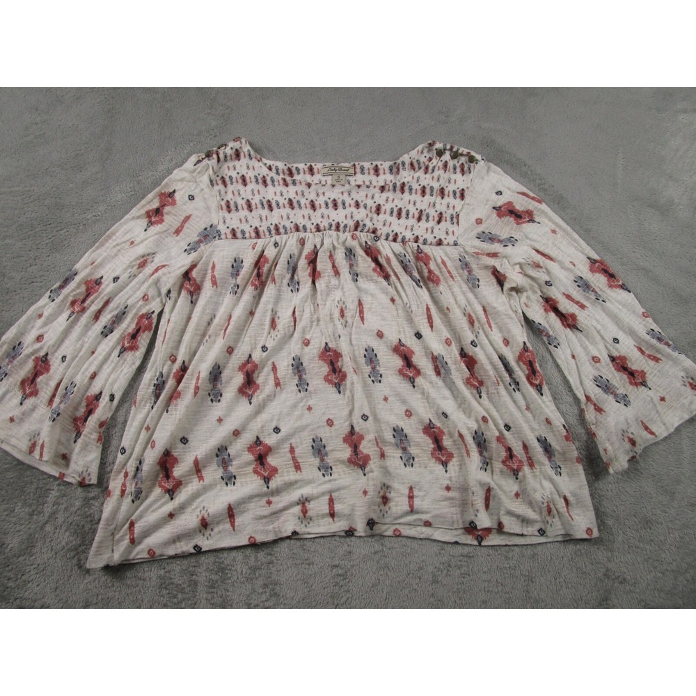 Lucky Brand Top Womens Small White Geometric‎ Bell Sleeve Lightweight Casual